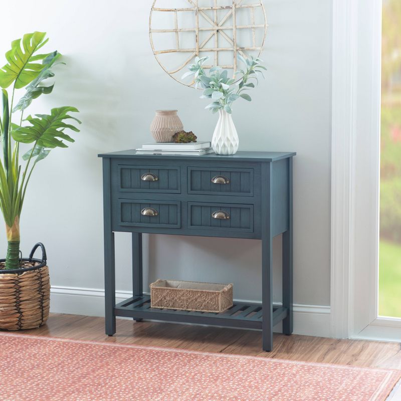 Lena Traditional 4 Drawer One Shelf Beadboard Console Table Antique Navy - Linon, 2 of 17