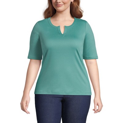Lands' End Women's Cotton Polyester Modern Half Sleeve Splitneck