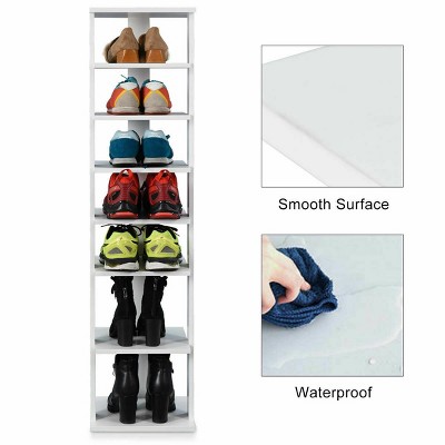 White 7-Tier Bamboo and Wood Shoe Rack Organizer