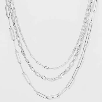3 Row Paperclip Chain Necklace - A New Day™ Silver