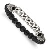 Chisel Stainless Steel Antiqued and Polished Buddha 8mm Lava Stone Beaded Stretch Bracelet - 2 of 4