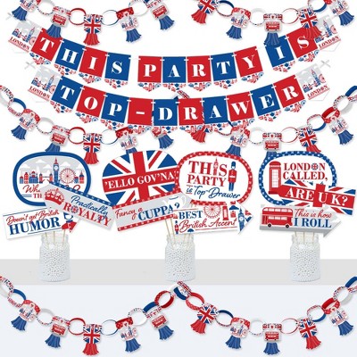 Big Dot of Happiness Cheerio, London - Banner and Photo Booth Decorations - British UK Party Supplies Kit - Doterrific Bundle