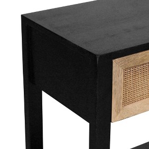 Royal Hampton 22 Inch Side End Table, Natural Brown Rattan Front Drawer, Open Shelf, Black Mango Wood Frame - 1 of 4