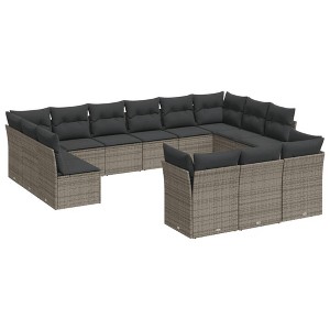 vidaXL 13 Piece Patio Sofa Set with Cushions Gray Poly Rattan - Without Table - 1 of 4