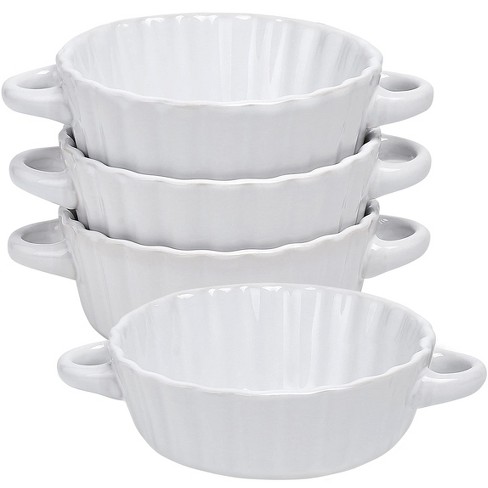 Bruntmor 26oz Ceramic Soup Bowls With Double Handles, Set Of 4, White ...