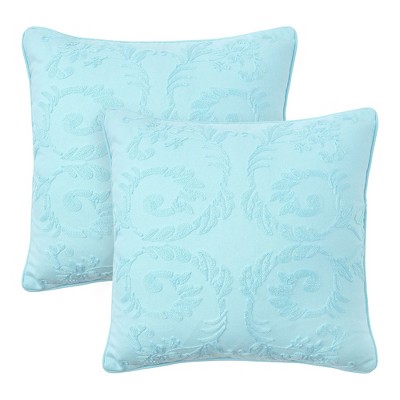 Damask Blue Embroidered Cotton-Polyester Euro Pillow Covers, 18" x 18"