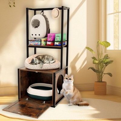 LAOTIES 55" Hidden Cat Litter Box Enclosure with Storage Shelves And Hanging Rods