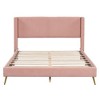 Wood Platform Bed Corduroy Upholstered with Wingback Headboard and Vertical Stripe - 4 of 4
