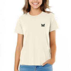 Dalix Butterfly Embroidered Cotton Relaxed Fit Short Sleeve Crewneck Tee Shirt Women - 1 of 4