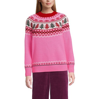 Lands' End Women's Drifter Jacquard Raglan Crew Neck Sweater
