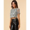 Allegra K Women's Christmas Sequin Shiny Glitter Crop Sheer Short Sleeves Tassel T-Shirt - 4 of 4