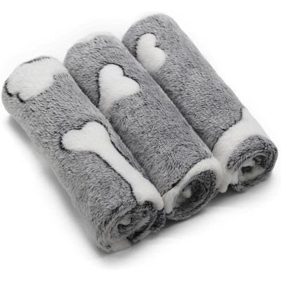 1 Pack 3 Puppy Blankets Super Soft Warm Sleep Mat Grey Cute Print Fluffy Fleece Pet Flannel Throw Dog Blankets for Small Dogs Cats
