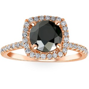 Pompeii3 2 1/2 Ct Black & White Diamond Cushion Halo Engagement Ring - 1 of 4