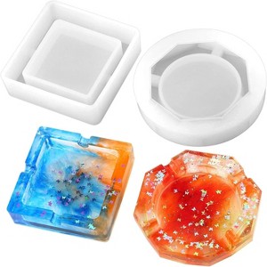 JDICTION 2 Pieces Resin Ashtray Molds - Silicone Molds with Square & Rhombus-Round Designs for DIY Resin Casting Handcrafts - 1 of 4