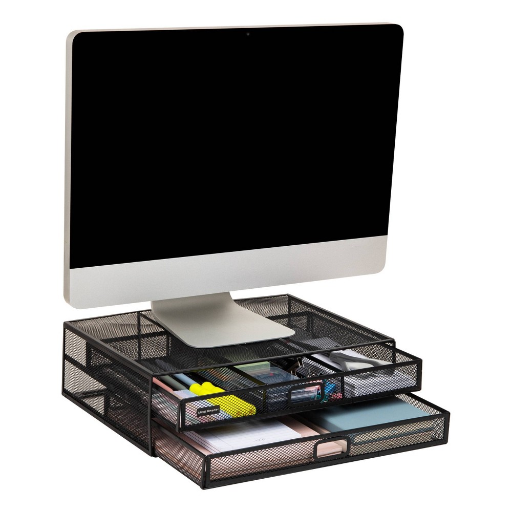 Photos - Other Furniture PocketBook Mind Reader Monitor Stand, Ventilated Laptop Riser, Storage Drawer, Office, Metal Mesh, 15.75"L x 11.75"W x 4.5"H, Black 