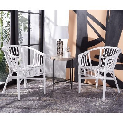 Sustainably Sourced White Rattan Accent Chair Set