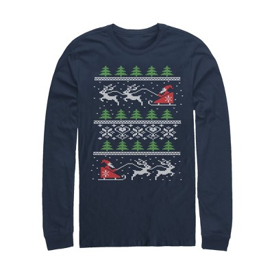 Men's Lost Gods Ugly Christmas Santa's Sled Long Sleeve Shirt - Navy ...