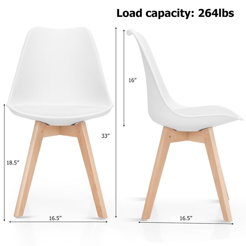 Costway Set of 4 Dining Chair Mid Century Modern Shell PU Seat w/ Wood-Leg White, 4 of 13