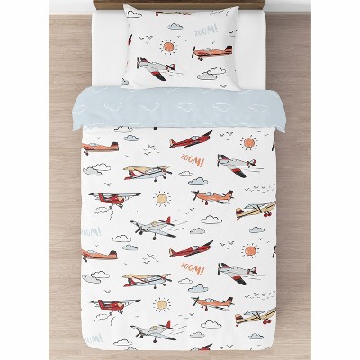 Blue and Red Airplane Twin Microfiber Bedding Set
