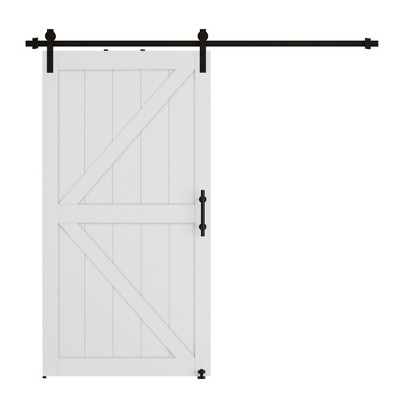 Dolonm  MDF White K-Shaped Barn Door with Hardware (Includes Round Tube Handrail and Swing Stop)