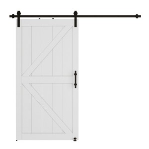 Dolonm  MDF White K-Shaped Barn Door with Hardware (Includes Round Tube Handrail and Swing Stop) - 1 of 4