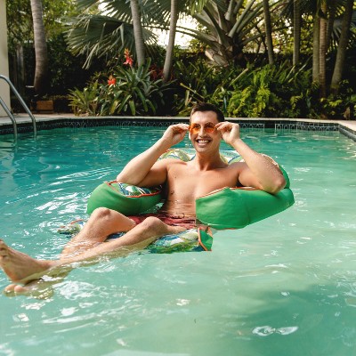 Green Tropical Palm Bean-Filled Pool Lounger with Headrest