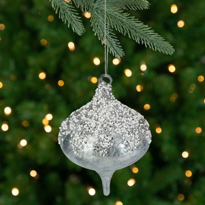 Silver Beaded Sequined Glass Onion Christmas Ornament