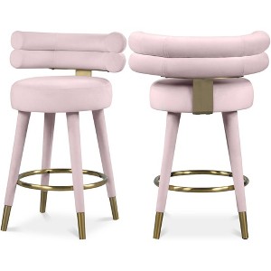 Meridian Furniture,Fitzroy Pink Velvet Counter Stool, Set of 2 - 1 of 4