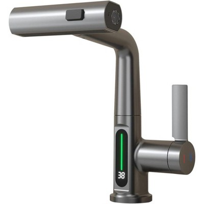 ONWITH Pull-Out Lift LED Temperature Digital Display Bathroom Basin Faucet