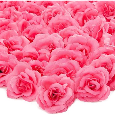 50 Pack Artificial Fake Silk Rose Flower Heads for Wedding Decoration, Bridal Bouquet, Home Décor, Crafts, Dark Pink