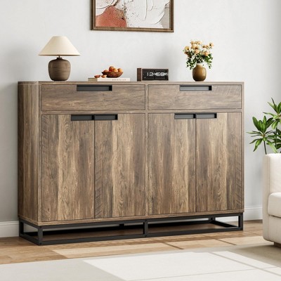 Homhougo Sideboard Buffet Cabinet, 55" Large Kitchen Accent Modern Storage Cabinet with 2 Drawers and 4 Doors, Coffee Bar Buffet Table Vintage