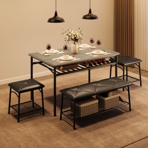 Dining Table Set for 4, Kitchen Table Set with 2 Chairs and 1 Bench, Dining Furniture Set with Storage Rack for Small Space, Apartment - 1 of 1