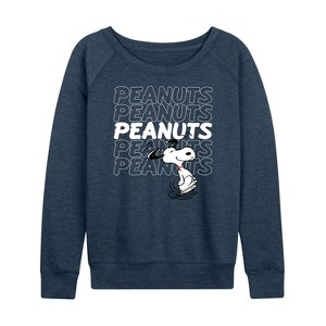 Women's - Peanuts - Snoopy Repeat Lightweight French Terry Wide Neck Long Sleeve Shirt - 1 of 4