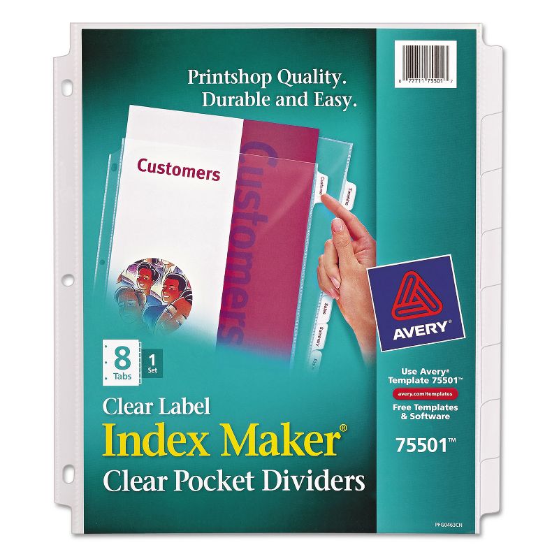 Avery Index Maker Print & Apply Clear Label Sheet Protector Dividers 8-Tab Letter 75501, 1 of 8