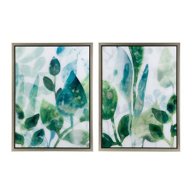 Set Of 2 Leaves In Shades Of Greens Champagne Framed Printed Acrylic ...