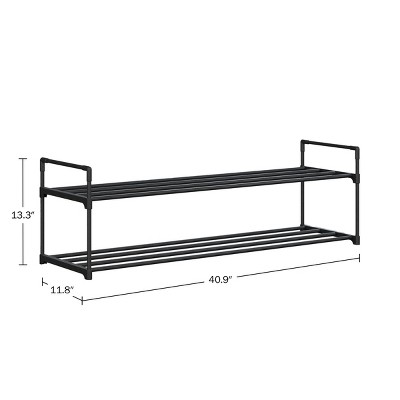 Black 2-Tier Stackable Metal and Plastic Shoe Rack