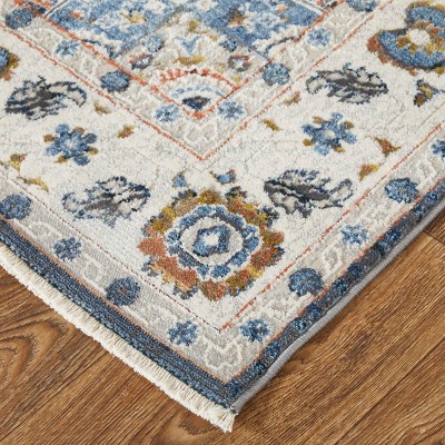 Kaia Ivory Blue Red Medallion Rectangular Area Rug