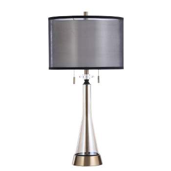 Logan Manor Amber Glass Table Lamp with Two Tone Fabric Shade - StyleCraft