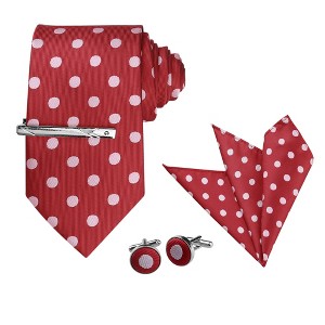 Allegra K Men's Polka Dots Business Wedding Pocket Square Clip Cufflinks Necktie Sets - 1 of 4
