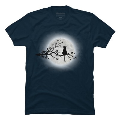 Men's Design By Humans The Cat and The Moon By Maryedenoa T-Shirt