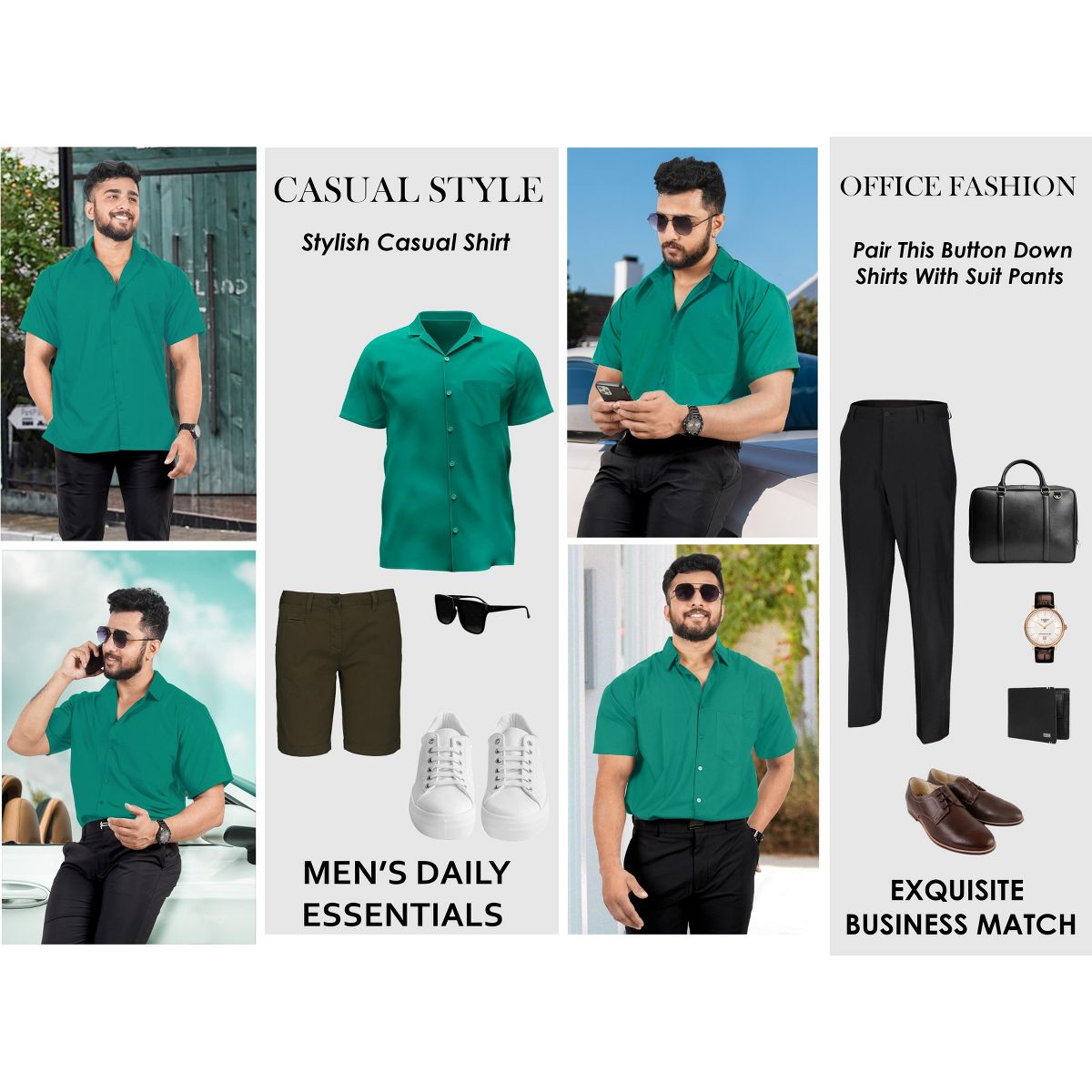 HAPPY BAY Mens Short Sleeve Button Down Summer Solid Shirts Casual Camp Shirt for Men Beach Vacation Business Work Shirt with Pocket 7XL Green Solid - thumbnail 5