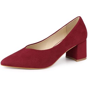 Allegra K Women's Pointy Toe Slip-on Low Chunky Heels Pumps - 1 of 4