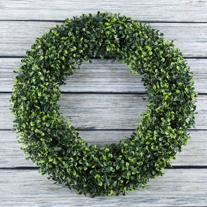 FIONECA Oaks 19.5-Inch Boxwood Wreath - Round UV Resistant Artificial Spring, Summer, Fall, or Winter Wreath - Indoor/Outdoor Wreaths for Front Door - 1 of 4