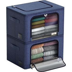 Sorbus 2 Pack Medium Foldable Storage Box - Metal Frame, Oxford Fabric, Large Window & Handles - Organization for Bedroom, Linens & Clothes - 1 of 4