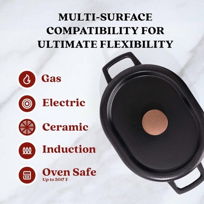 Alva Nori Black Enameled Cast Iron Oval Dutch Oven with Bronze Knob