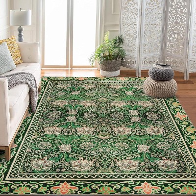 Area Rug Living Room Bedroom Machine Washable Printed Vintage Floral Carpet Non-Slip Low Pile Distressed Boho for Laundry Dining Farmhouse