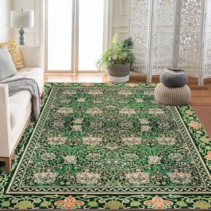 Area Rug Living Room Bedroom Machine Washable Printed Vintage Floral Carpet Non-Slip Low Pile Distressed Boho for Laundry Dining Farmhouse - 1 of 4