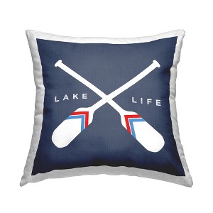 Stupell Industries Lake Life Phrase Crossed Oars Nautical Blue Printed Pillow, 18 x 18 - 1 of 3