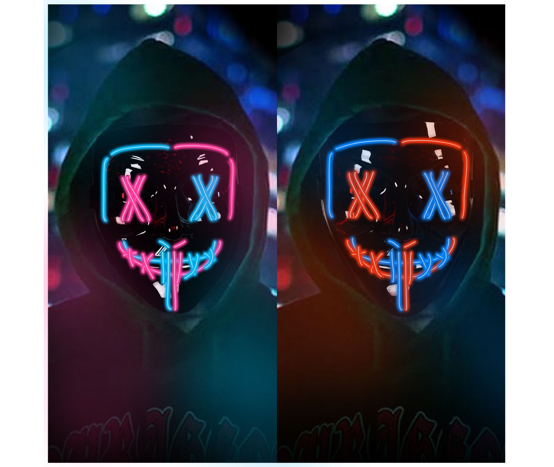 2 pcs Light up Mask LED Mask-Purge Mask, X Eyes Scary Masks, Glow Neon Mask Costume Mask with 3 Lighting Modes for Halloween Festival Party