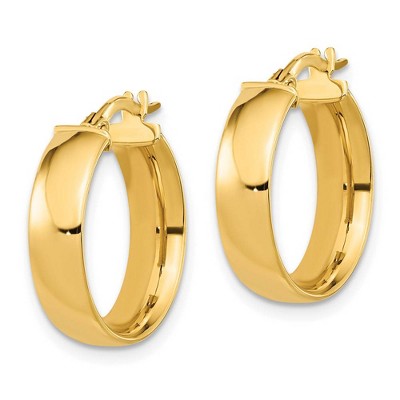 Black Bow Jewelry 5mm x 19mm (3/4 Inch) Polished 14k Yellow Gold Domed Round Tube Hoops